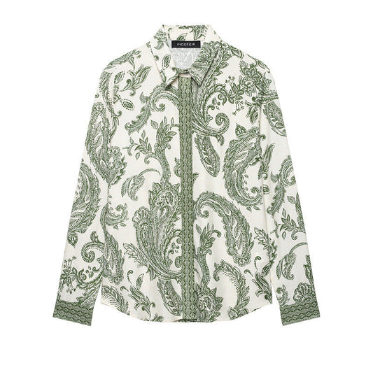 European And American Retro Style Spring And Summer Leaf Print Shirt