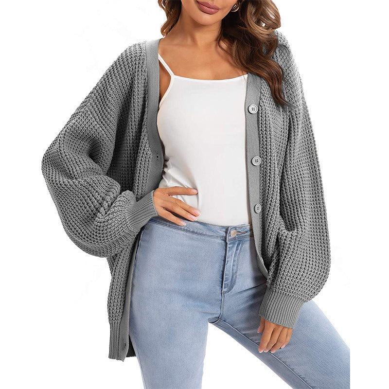 Women's Mid-length V-neck Knitted Cardigan Sweater