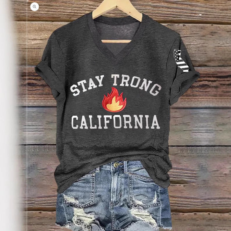 Women's V-neck Polyester T-shirt