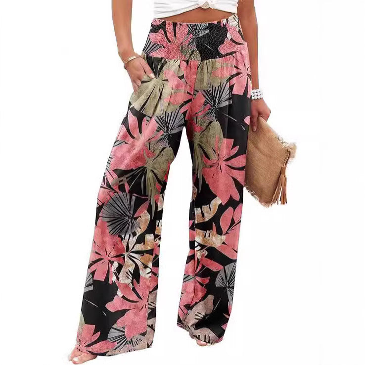 Summer Women's Fashion Loose Temperament Printed High Waist Wide Leg Trousers