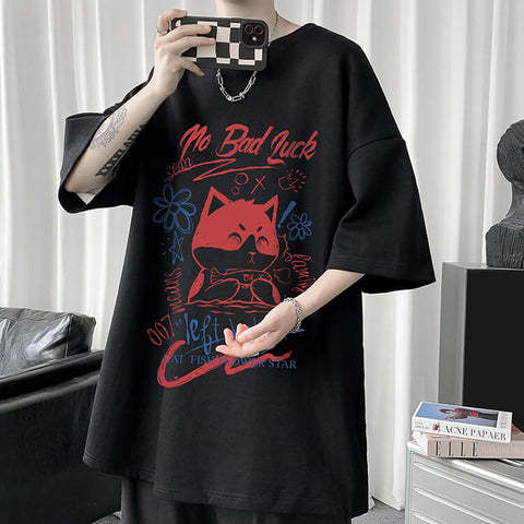 White Half Sleeve Cute Cat T-shirt Top