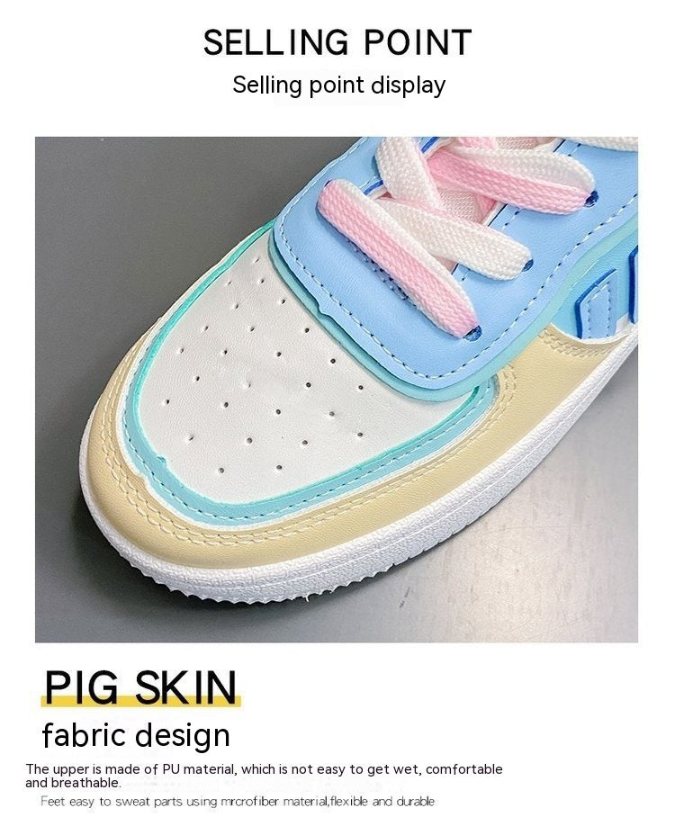Soft Girl Flat Color-blocking Sneaker Street Shooting Casual Easy Wear Borad Shoe