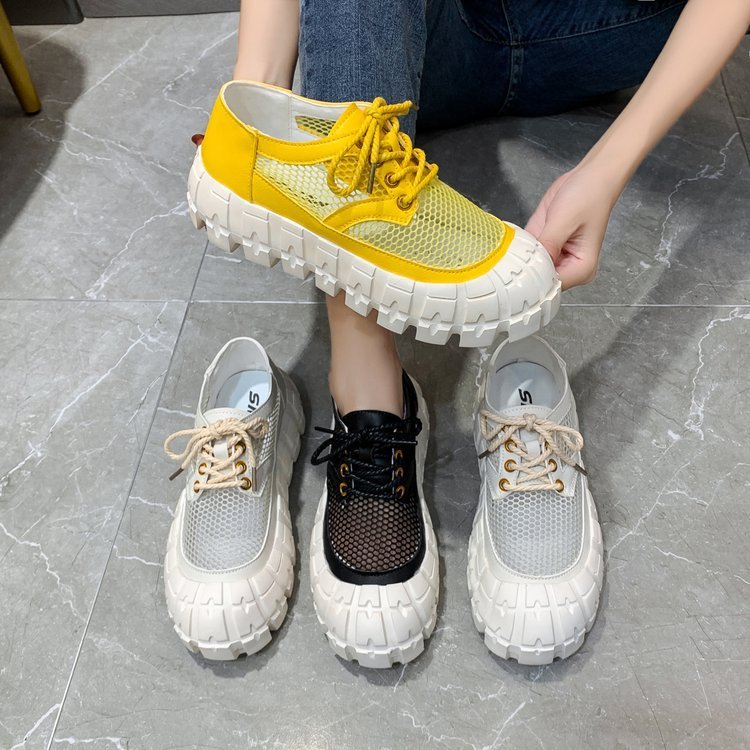 Round-toe Platform Sole Mid-heel Deep-mouth Single Shoe Lace-up Solid Color Women's Shoes