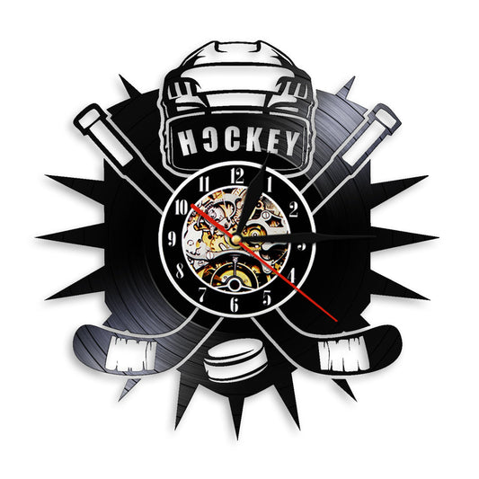 Ice hockey vinyl record wall clock