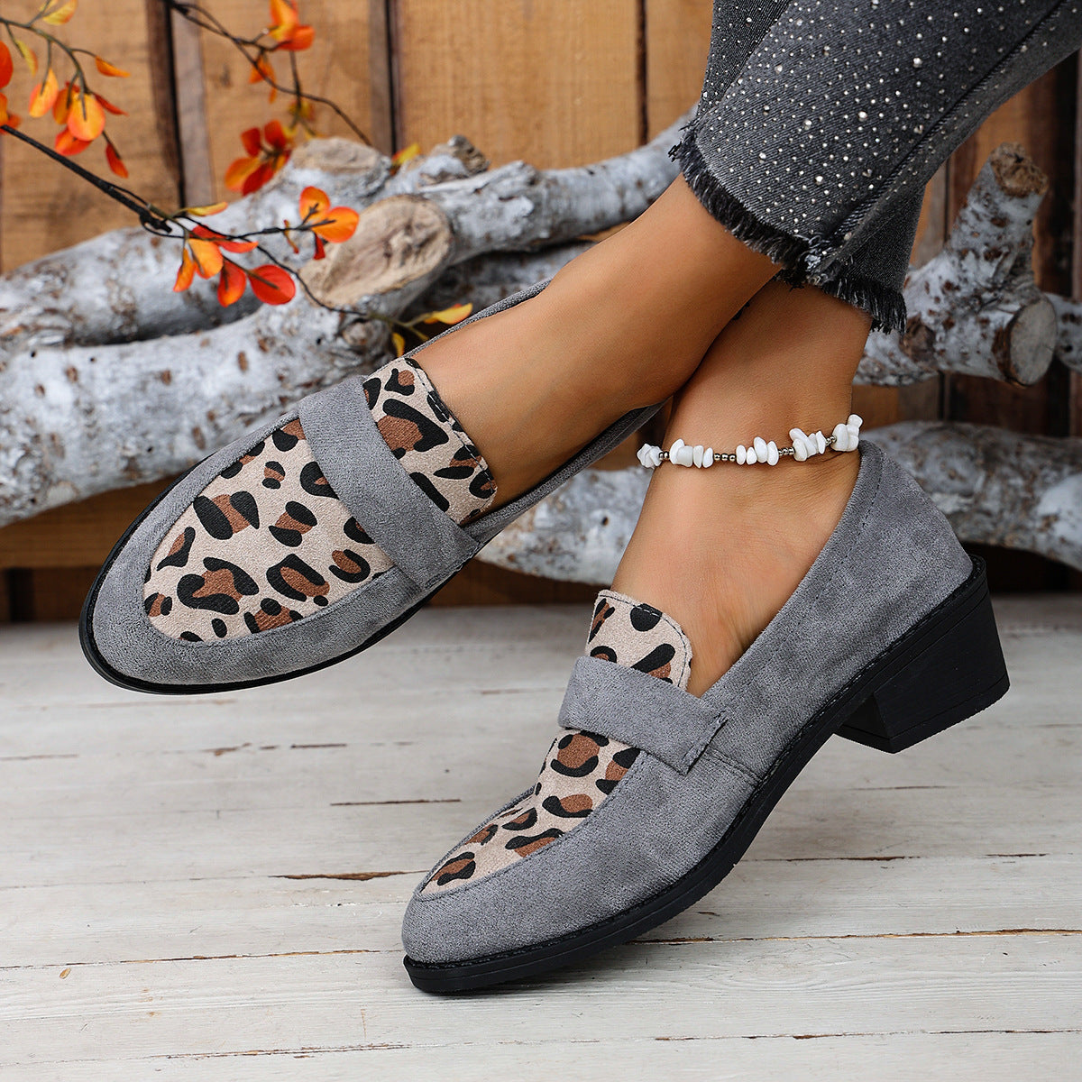Leopard Print Slip-on Casual Suede Doug Single-layer Shoes