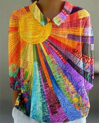 Women's Flower Digital Printed 34 Sleeves Shirt Top T-shirt Batch