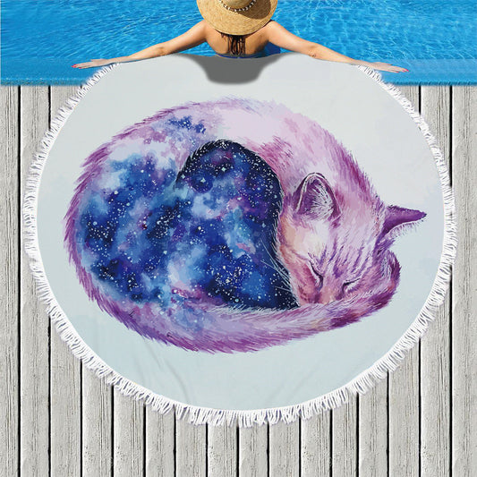 Round fringed beach towel