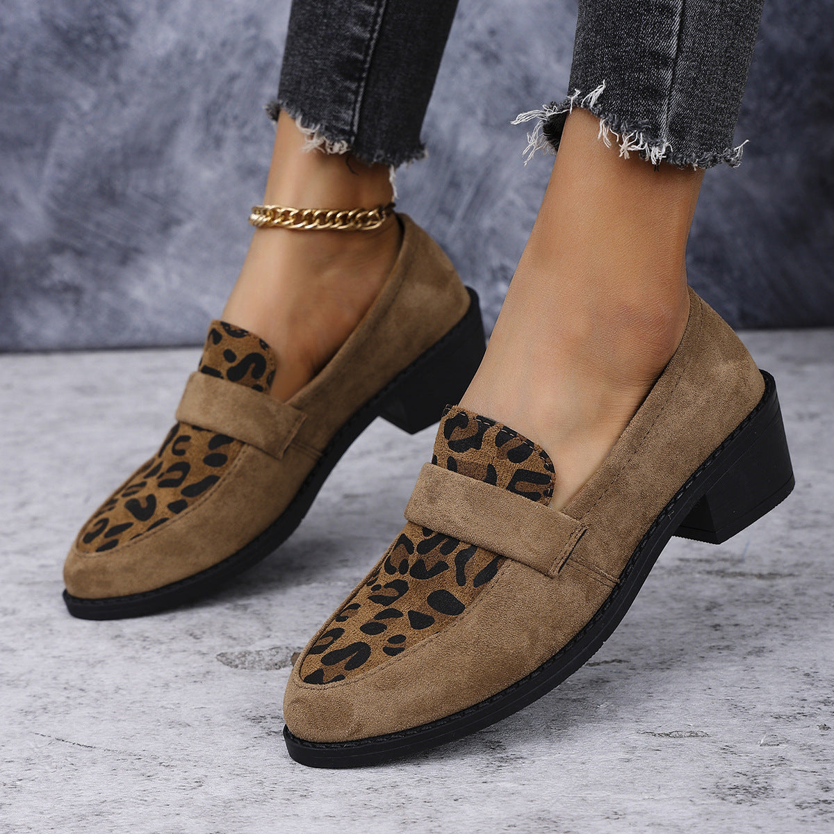 Leopard Print Slip-on Casual Suede Doug Single-layer Shoes