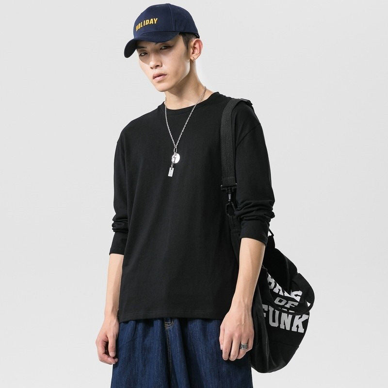 Youth Solid Color Round Neck Sports Pure Cotton Top Men