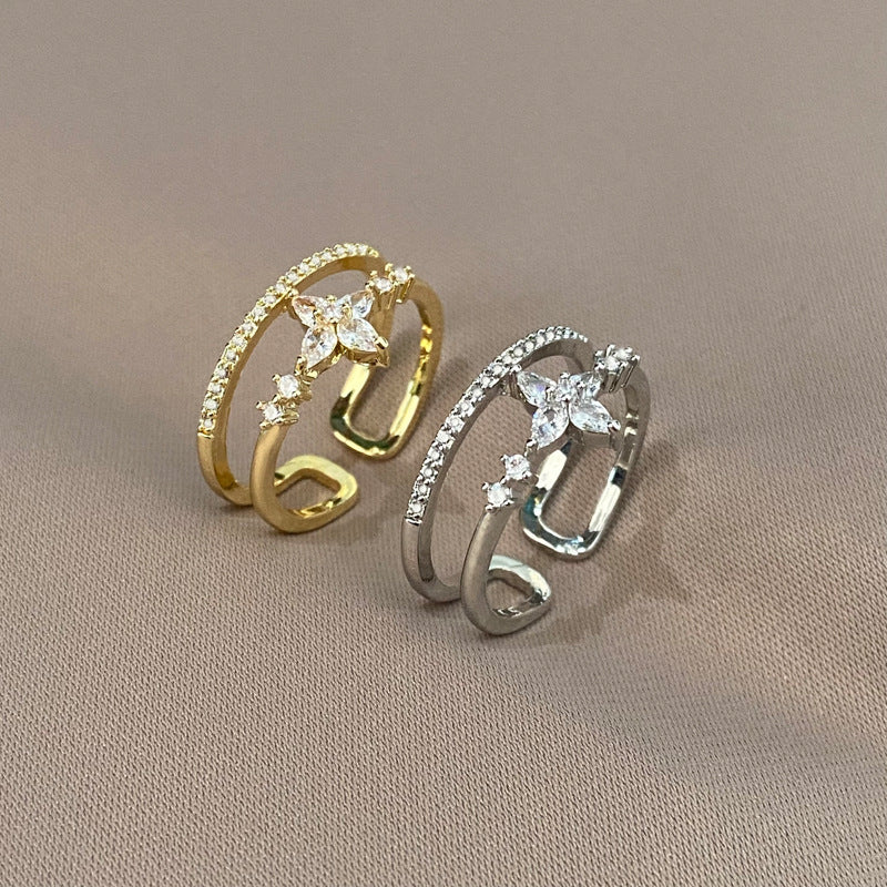 Exquisite Full Diamond High-grade Double Circles Star Ring