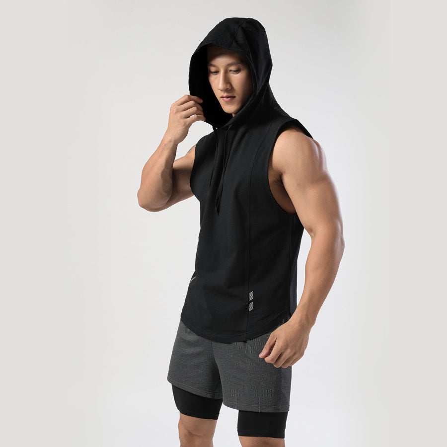 Adult Hooded Sleeveless T-shirt Men's Sports Casual Quick-drying