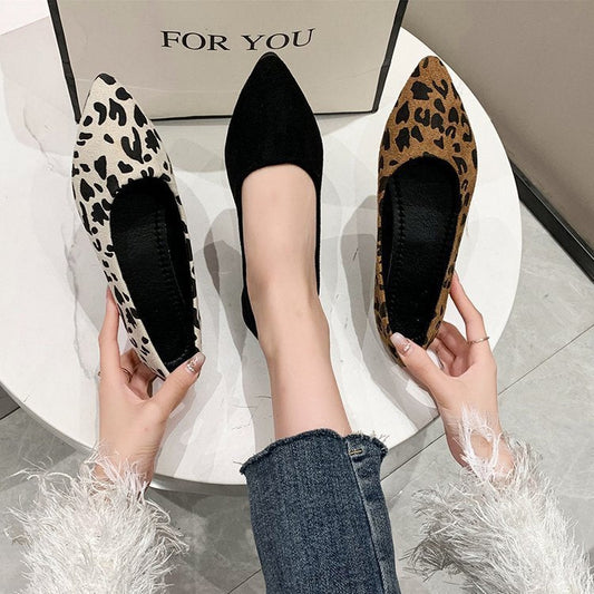 Fashion Flat Pointed Toe Shoes Leopard Print Women Flat Pumps
