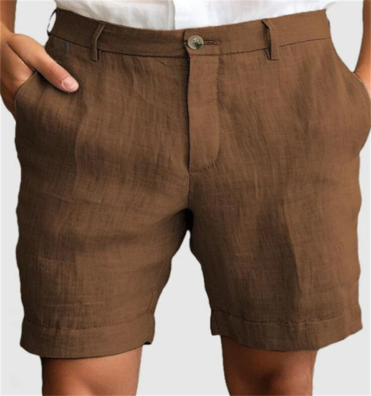 Men's Linen Summer Breathable Solid Color Outdoor Shorts