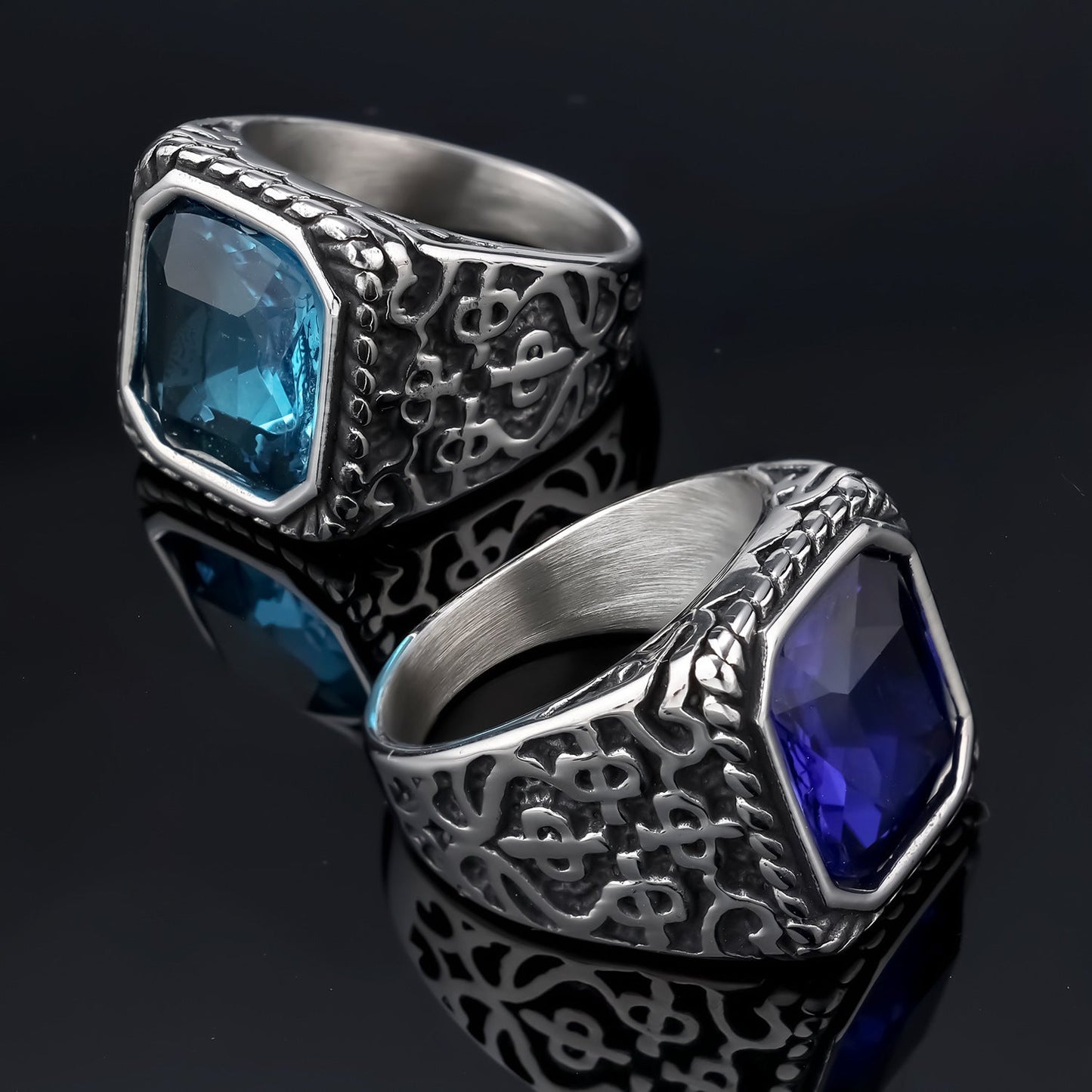 Stylish And Unique Vintage Rune Gemstone Stainless Steel Polished Ring