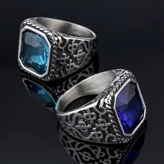Stylish And Unique Vintage Rune Gemstone Stainless Steel Polished Ring