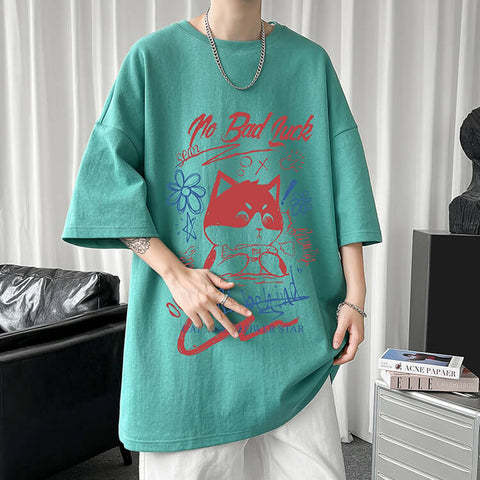 White Half Sleeve Cute Cat T-shirt Top