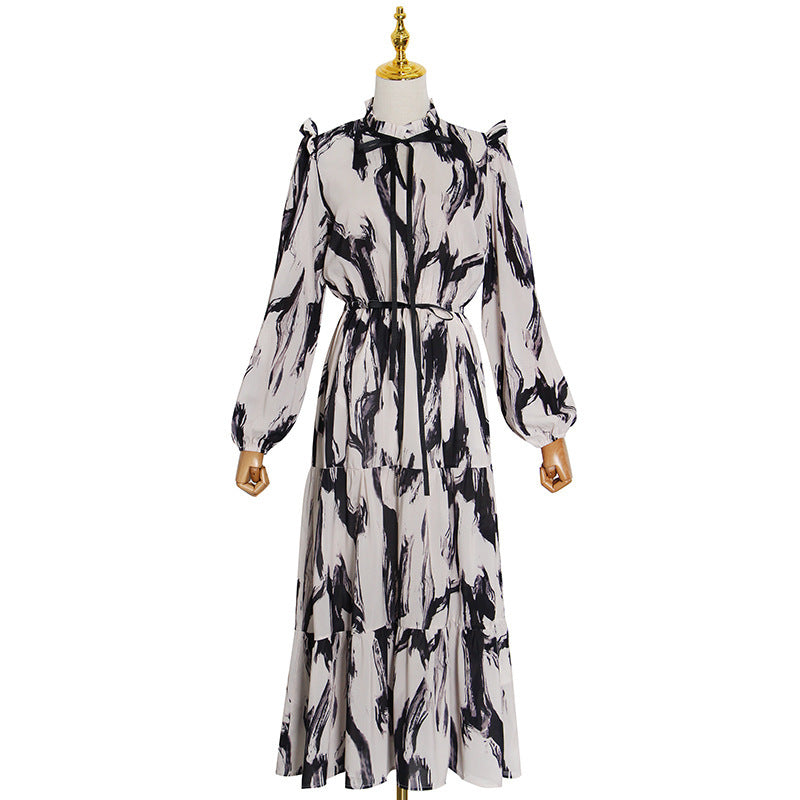 Women Maxi Dress Female Long Sleeve Printed Robe Lady