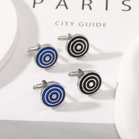European And American Round Geometric Black Gemstone Cufflinks