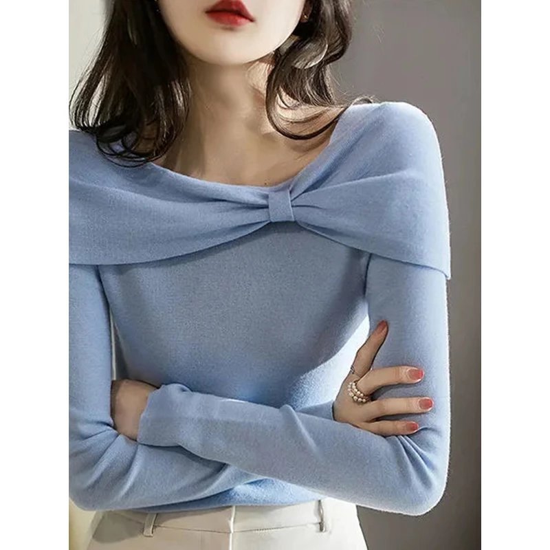 Women's Diagonal Collar Long-sleeved Sweater