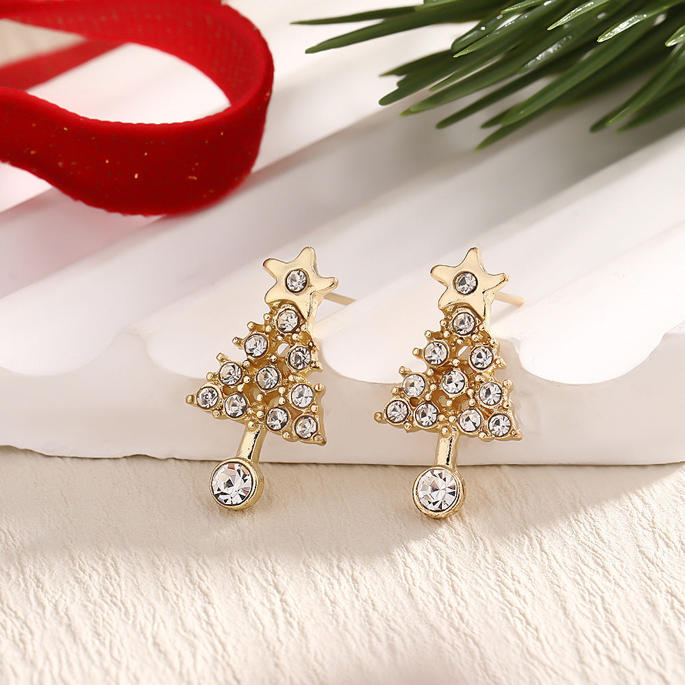 Christmas Fashion Elk Christmas Tree Snowflake Diamond Personalized Three-dimensional Cartoon Earrings