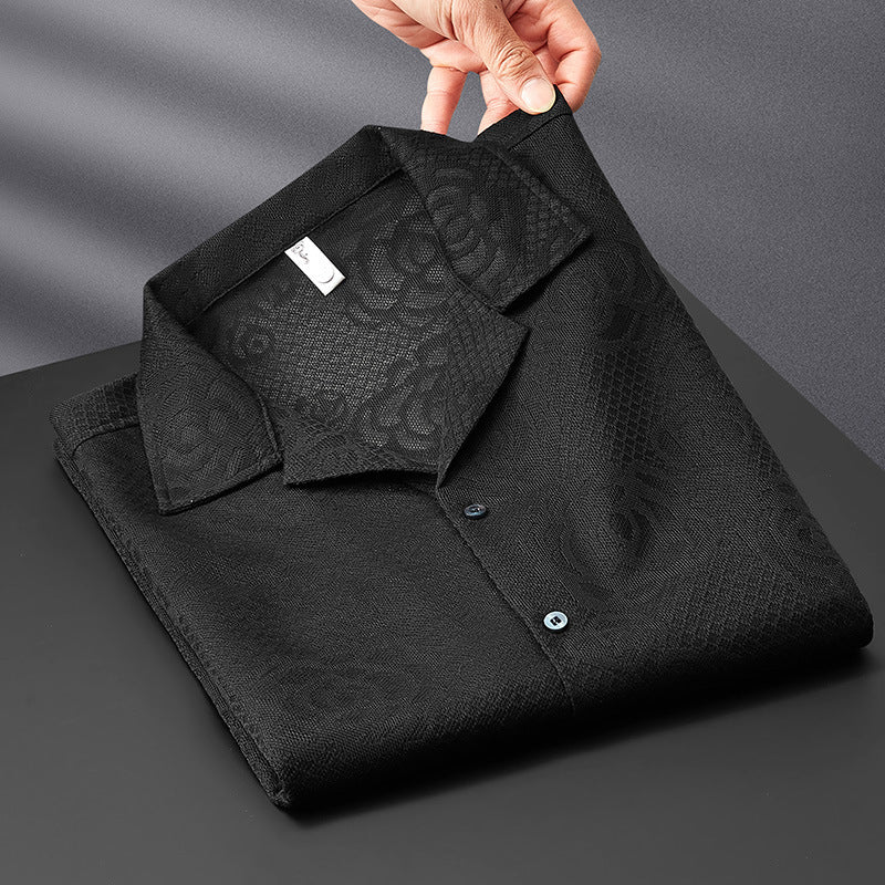 High-grade Jacquard Pattern Knitted Shirt Men's Short Sleeve Repair