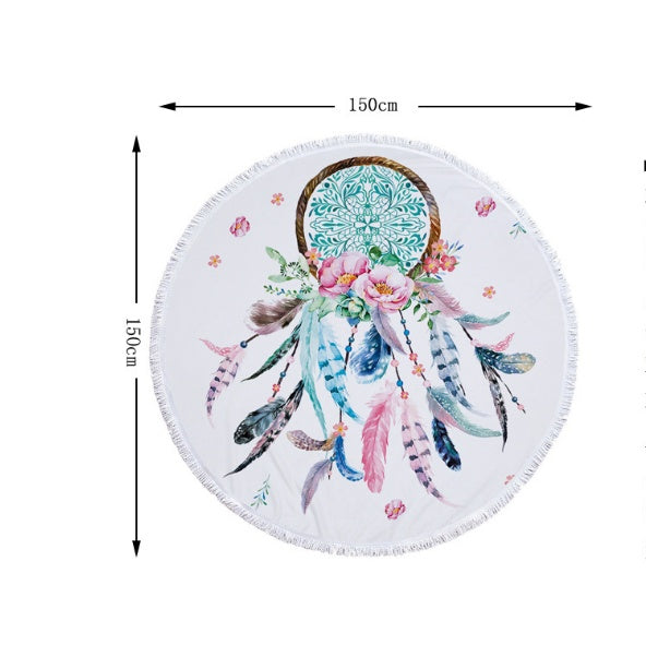 Round fringed beach towel
