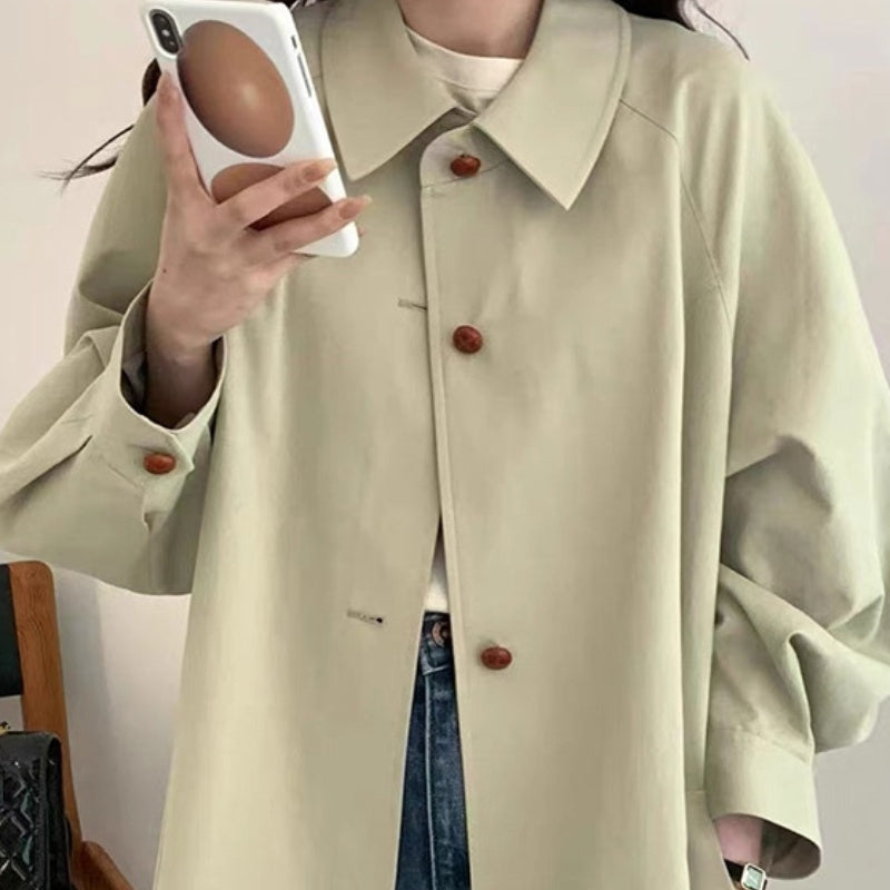 Retro A- Line Lantern Sleeve Mid-length Trench Coat For Women