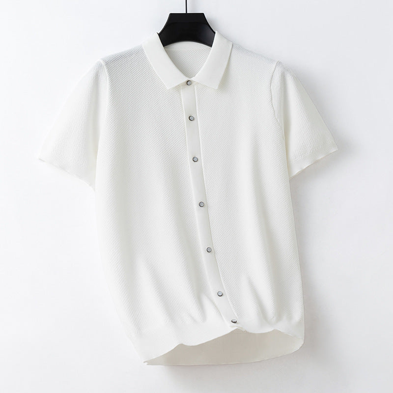 Summer Men's Short-sleeved Cardigan Sweater Polo Collar Top