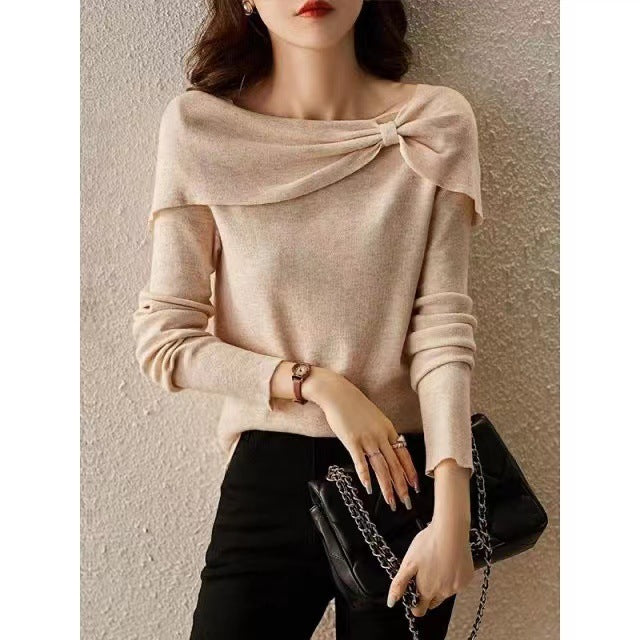 Women's Diagonal Collar Long-sleeved Sweater