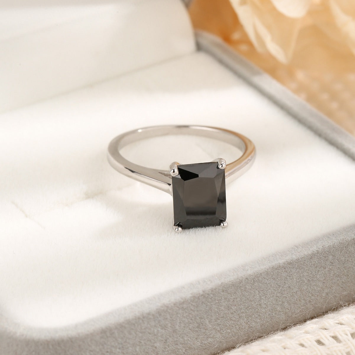 Sterling Silver Platinum Opal Square Women's Ring