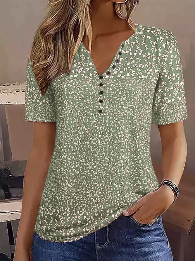Digital Printing Women's Loose And Comfortable Single-breasted Short Sleeve