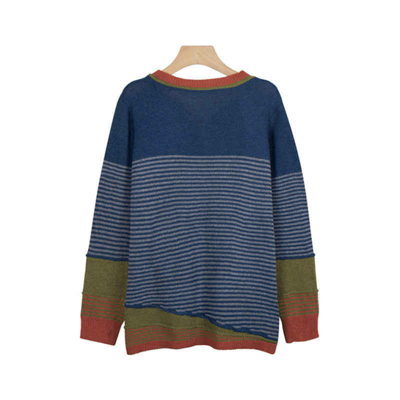 Autumn New Striped Color Matching Sweater Women's Casual Sweater
