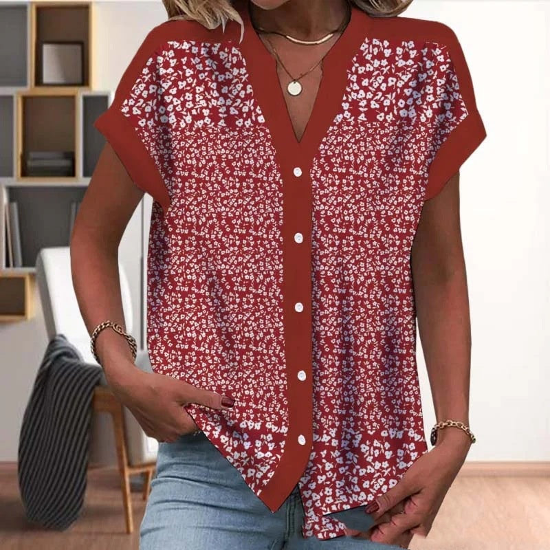 Retro Ethnic Style 3D Printing Home Leisure Short Sleeve V-neck Shirt