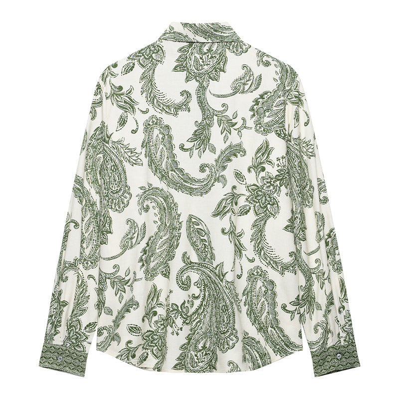 European And American Retro Style Spring And Summer Leaf Print Shirt