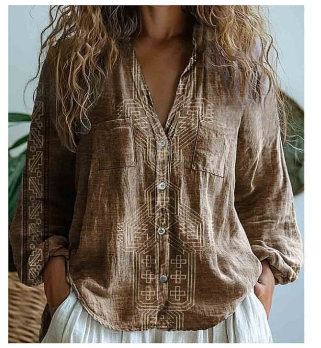 3D Printed Abstract Pattern Women's Long-sleeved Blouse