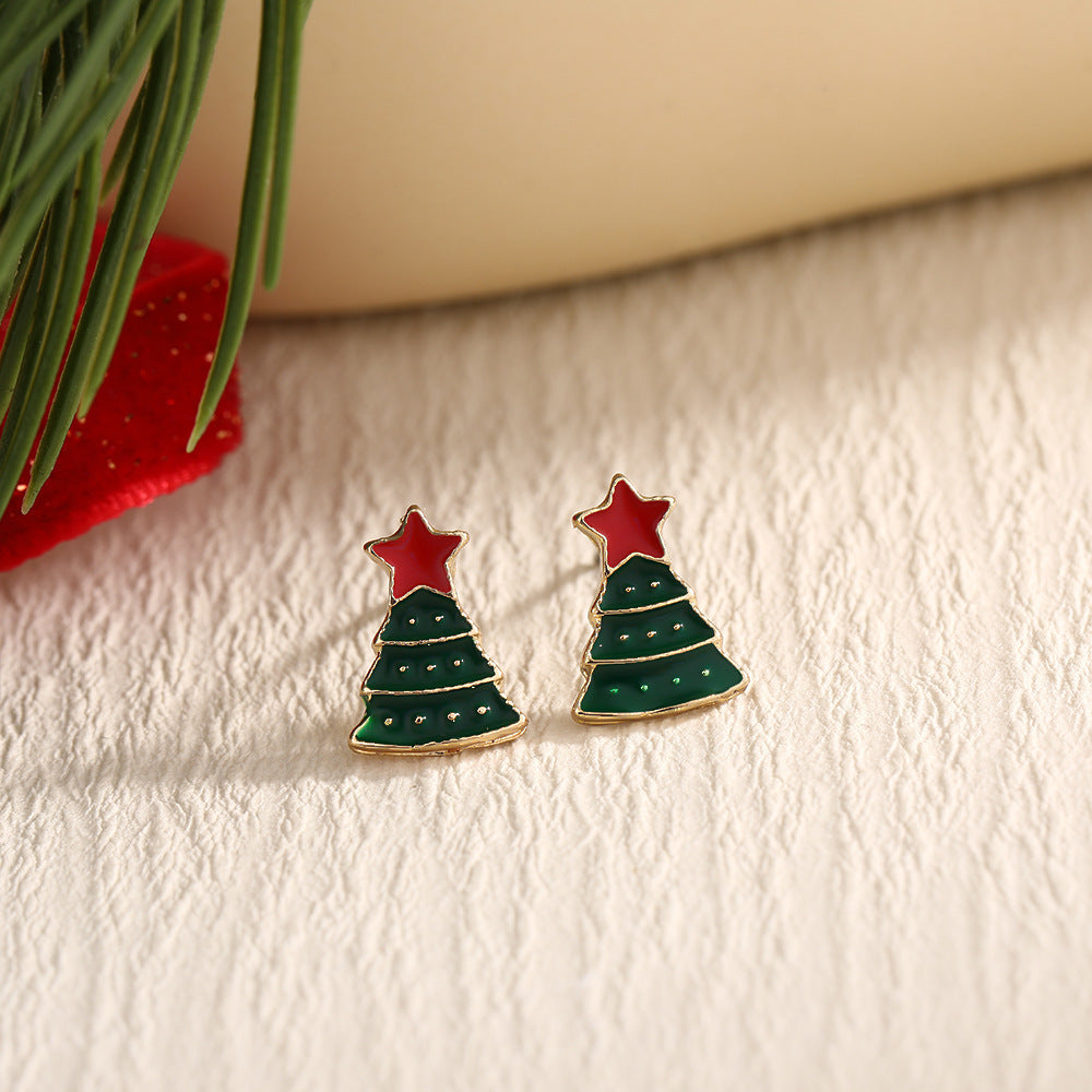 Christmas Fashion Elk Christmas Tree Snowflake Diamond Personalized Three-dimensional Cartoon Earrings