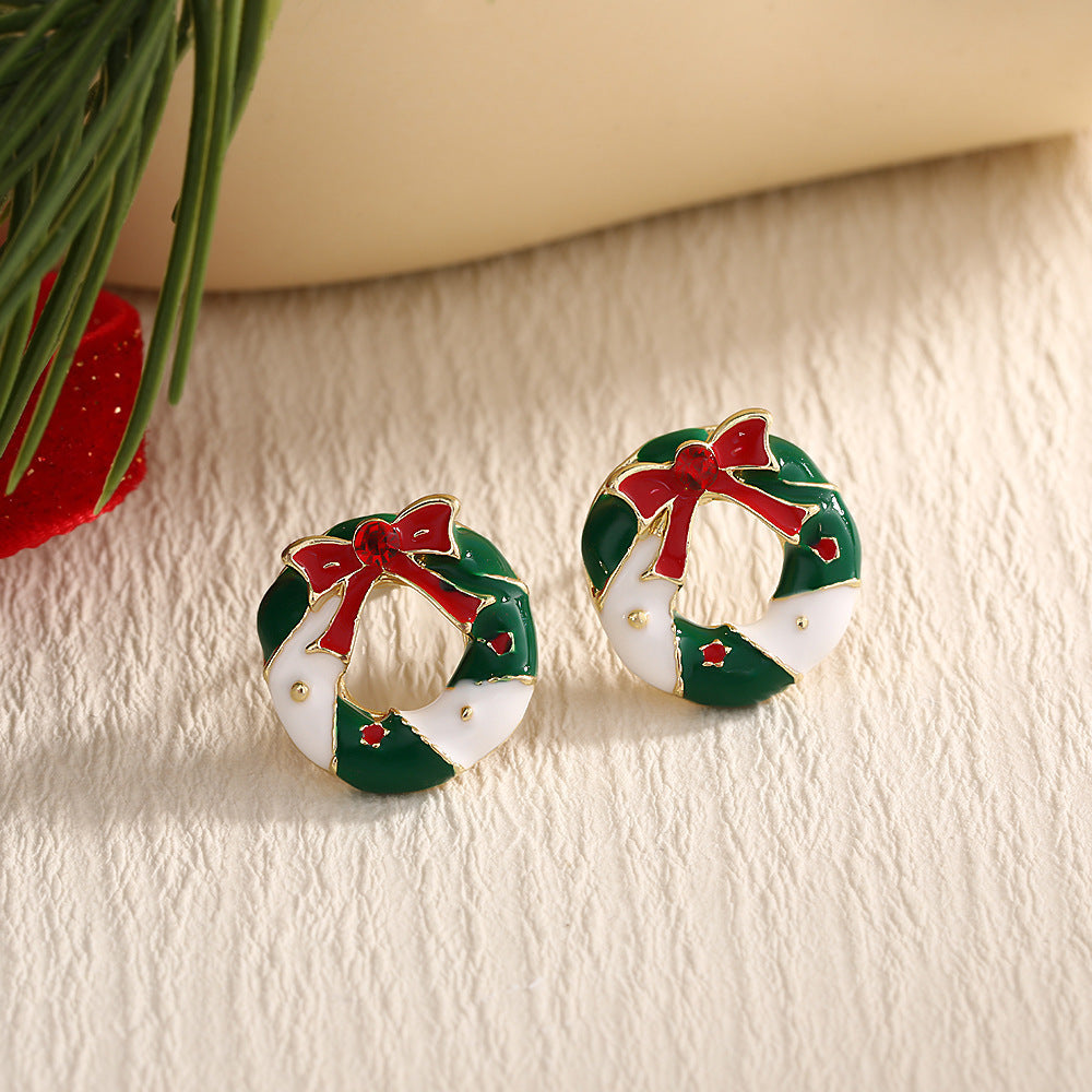 Christmas Fashion Elk Christmas Tree Snowflake Diamond Personalized Three-dimensional Cartoon Earrings