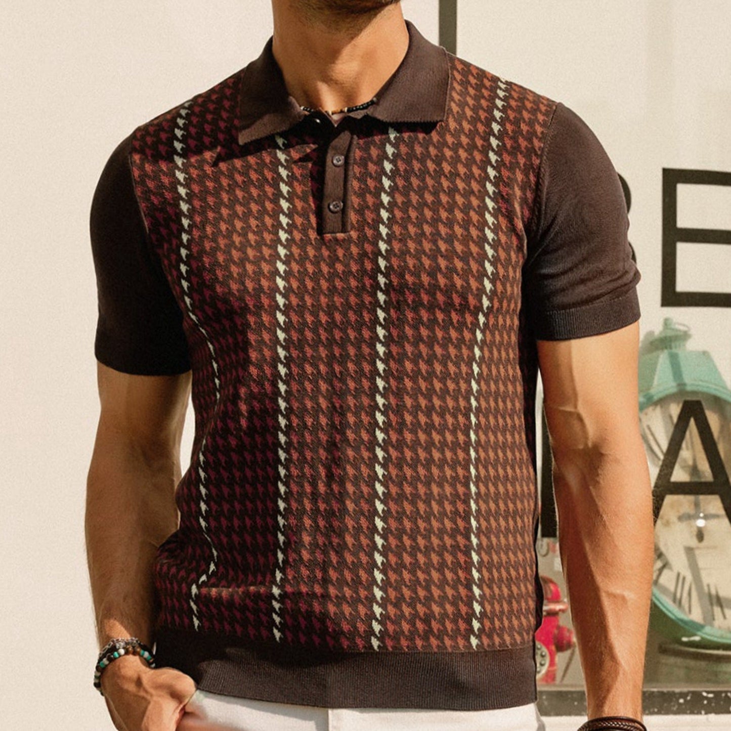 Houndstooth Jacquard Summer High-end Tencel Knitwear Top