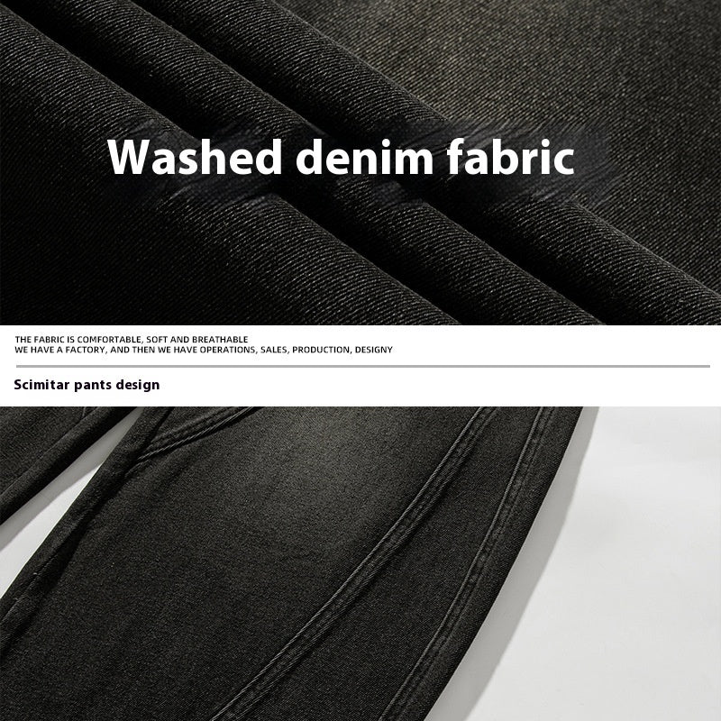 Washed Distressed Split Design Machete Jeans