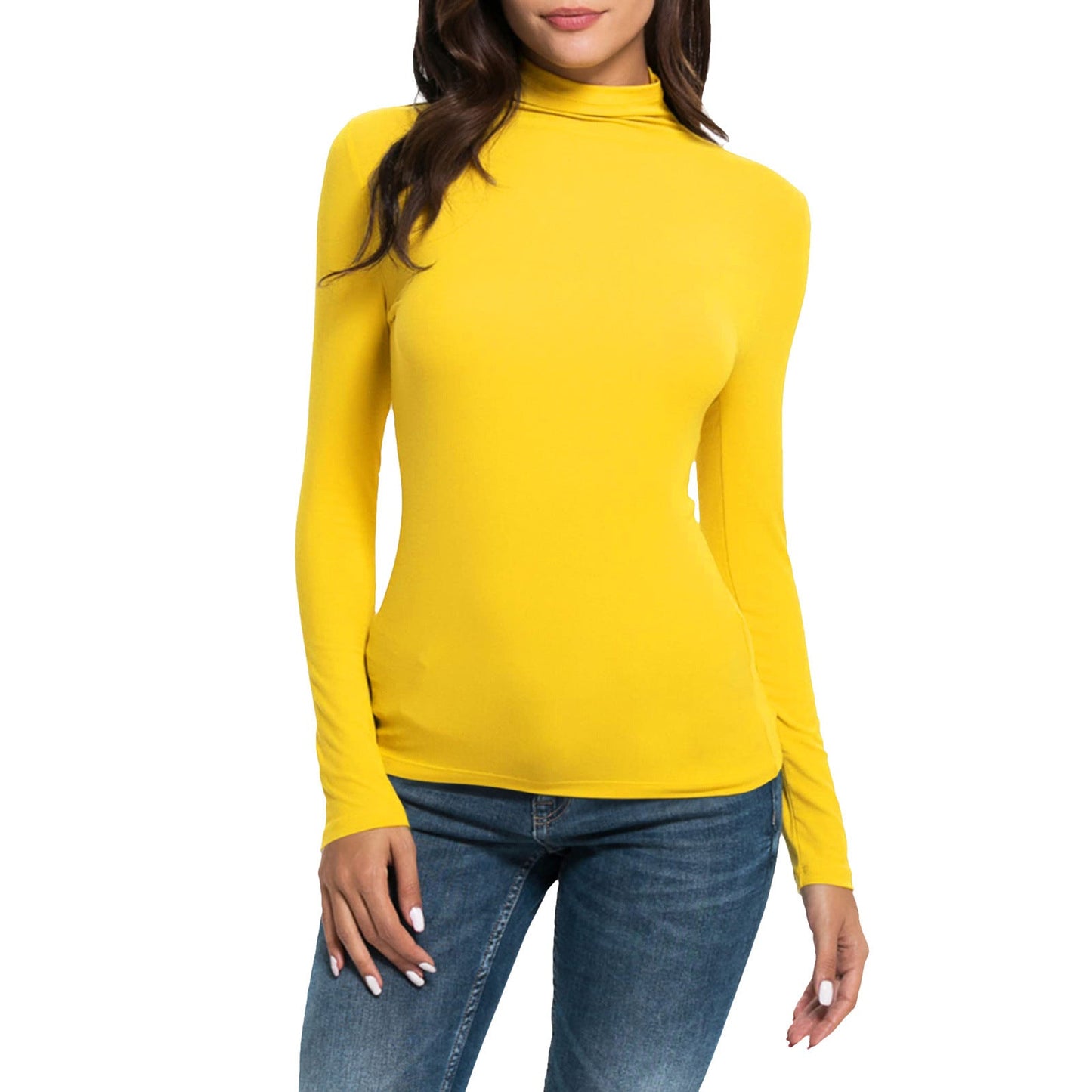 Women's Casual Long-sleeved Turtleneck Solid Color Top Bottoming Shirt