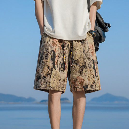 Loose American Retro Floral Shorts Men