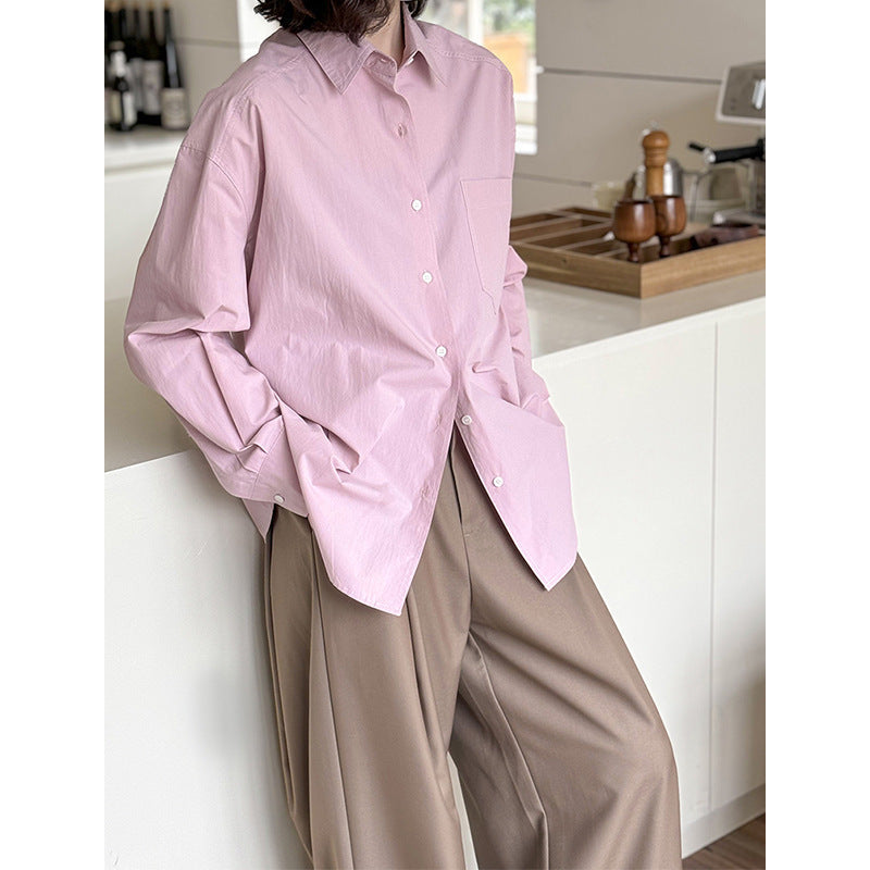 Korean Style Sense Of Design Lapel Long Sleeve Shirt