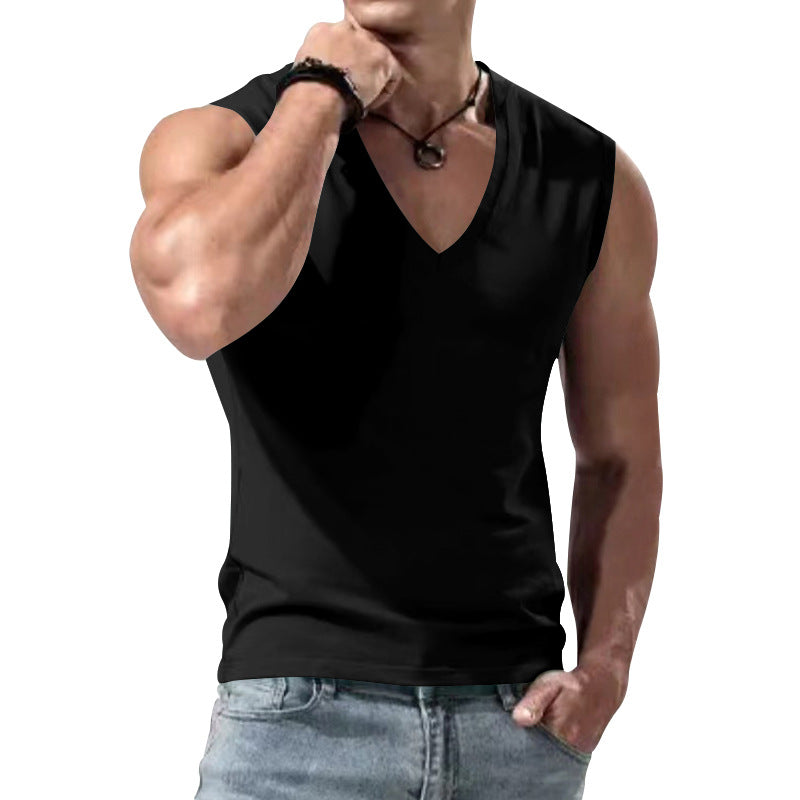 Men's Solid Color Large V-neck Loose Vest