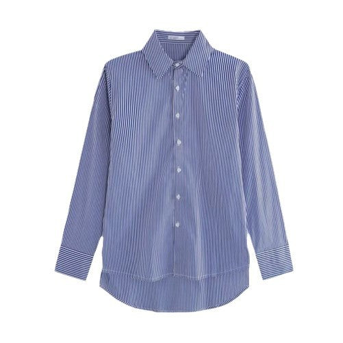Blue Professional Striped Shirt For Women