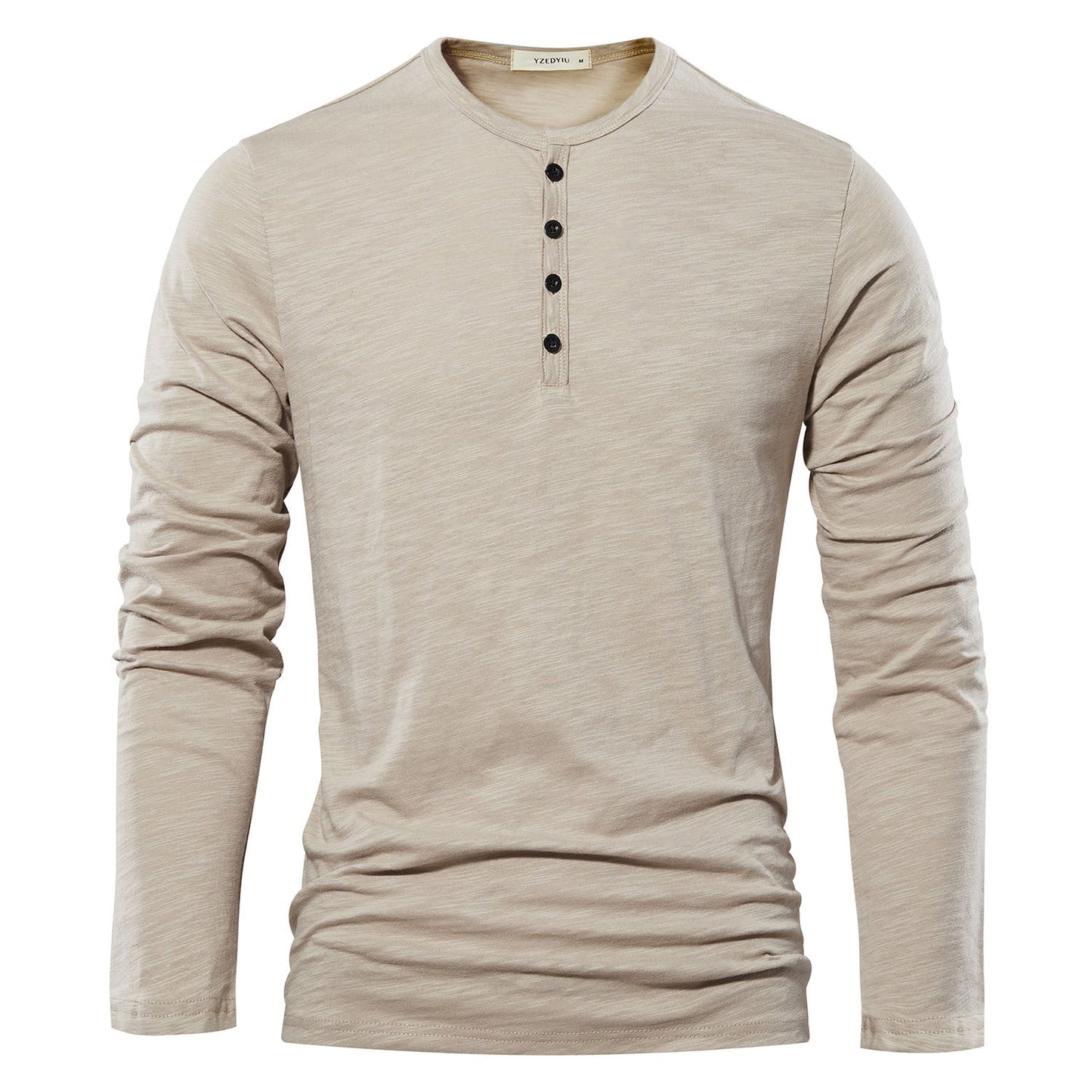 Men's Solid Color Casual Slub Cotton Long Sleeve