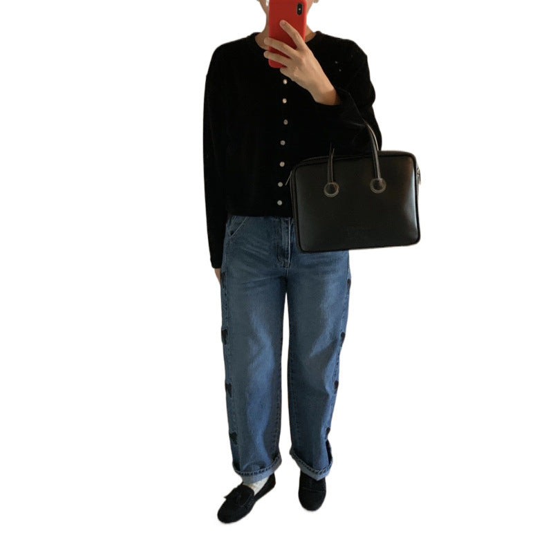 Embroidered Bow Cute Teenage Leisure Blue Jeans