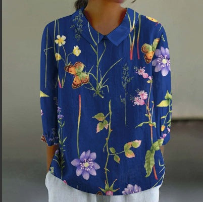 Women's Fashionable Retro Chinese Style Floral Print Shirt