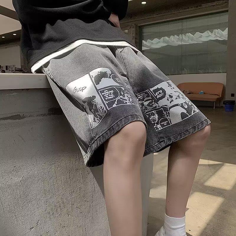Men's Denim Shorts European Hip Hop Street Style 5-quarter Pants