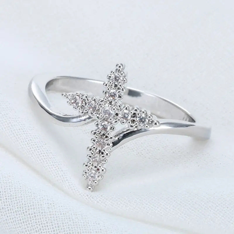 Geometric Cross Zircon Design Wedding Ring