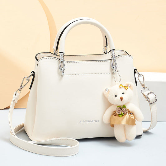 Handbag Shoulder Large Capacity Soft Leather Bear Pendant Women's Bag